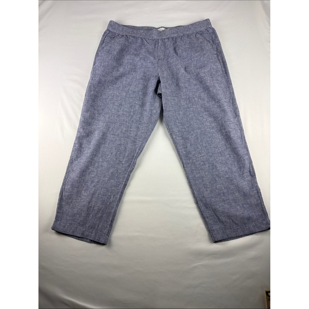 Sonoma Linen Blend Crop Pants Blue Elastic Waist Women's XL EUC
